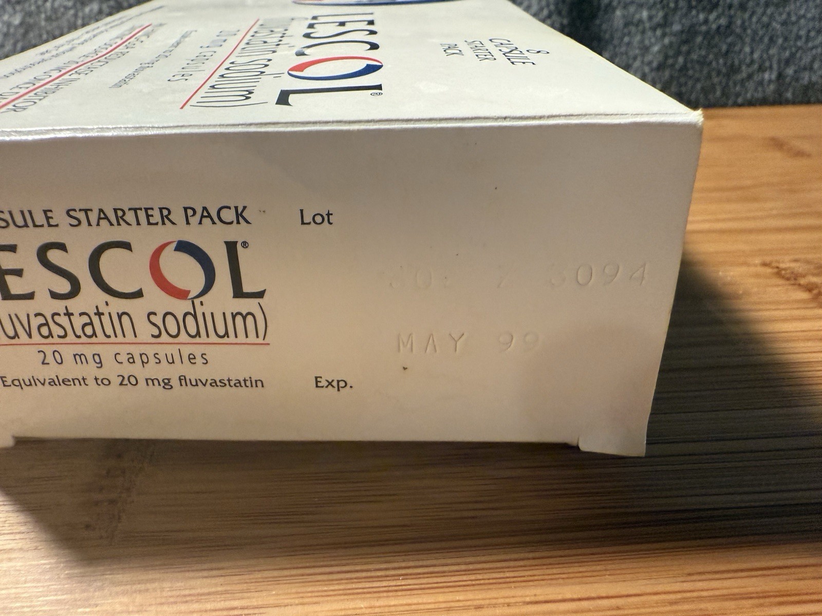 Original LESCOL 20 mg prescription EMPTY BOX ONLY by Sandoz – Pharma /Ephemera