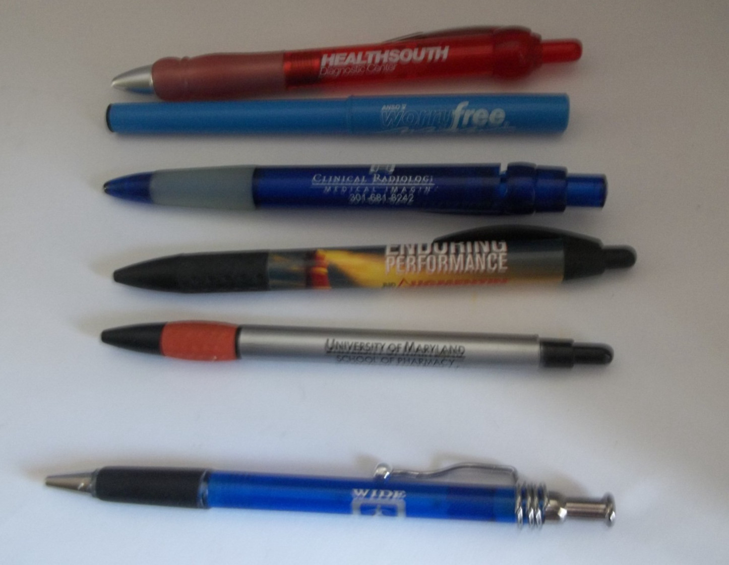 Lot of 6 Promotional Pens – Mixed Brands, Metal/Plastic – Assorted Colors