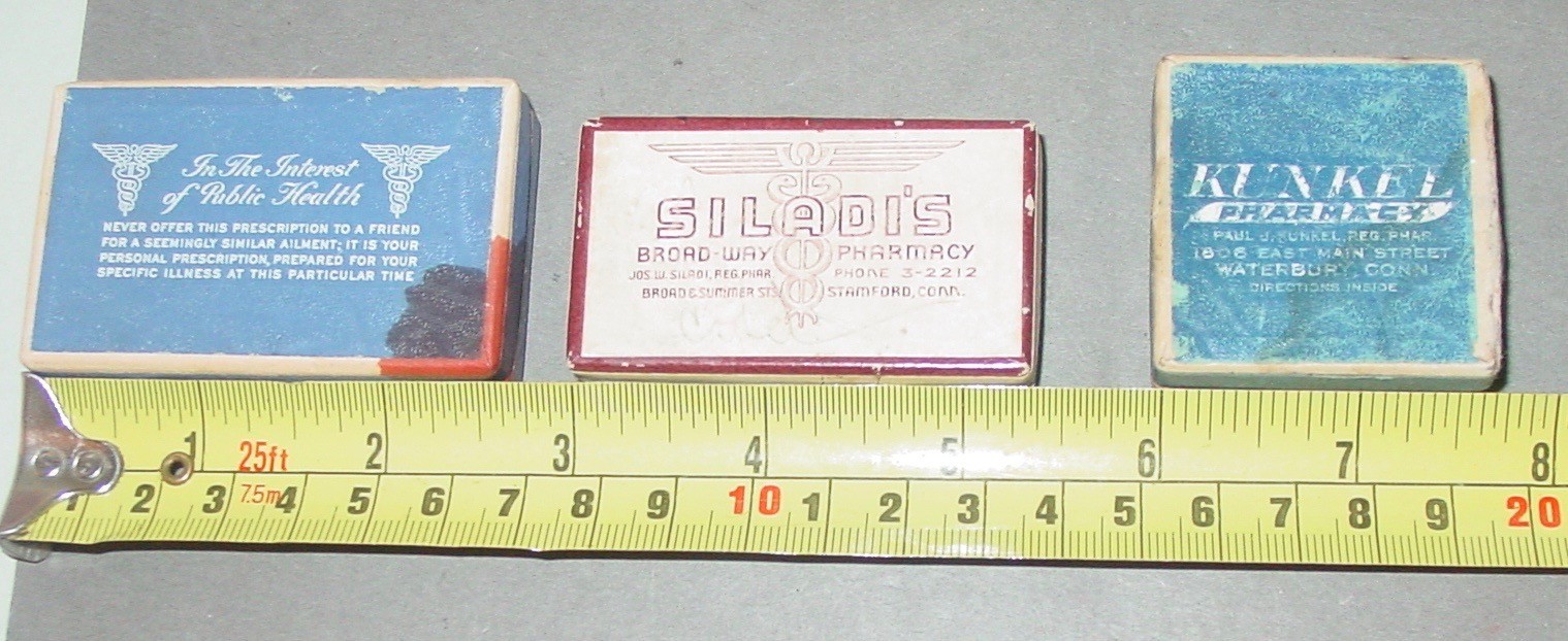 3 Vintage Cardboard Paper PHARMACY Prescription Drug Hinged Pill Box Mix Lot USA