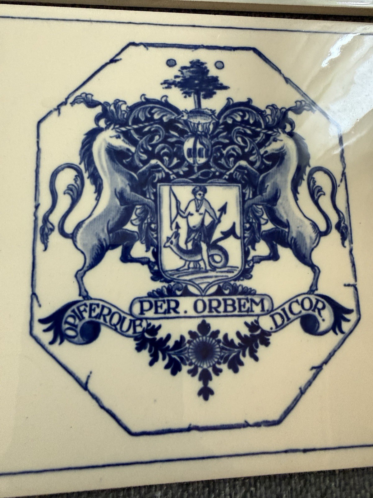 Vintage Delft Holland Apothecary Tiles Burroughs Welcome Crest Plaques 6”