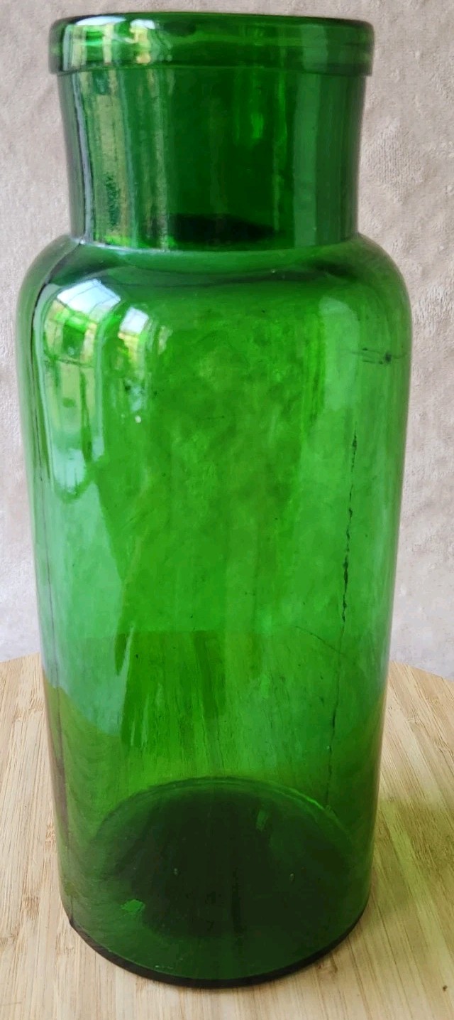 Vintage Large Glass Pharmacy Jar Or Pot Bullet 2 L Green Color
