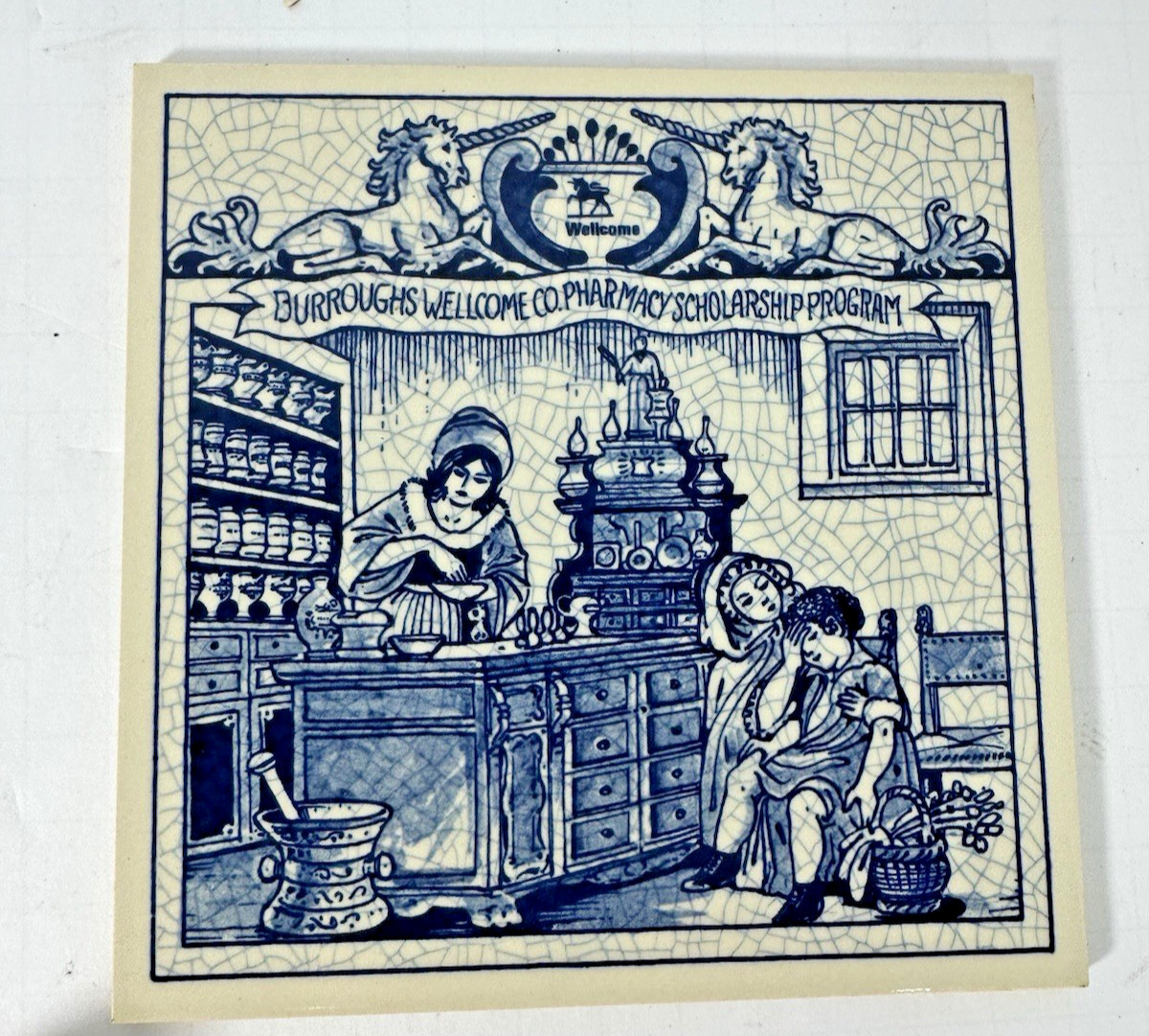 Vintage Blue Delft Tile Uroscopy Pharmacy Scholarship Program Apothecary 5 READ
