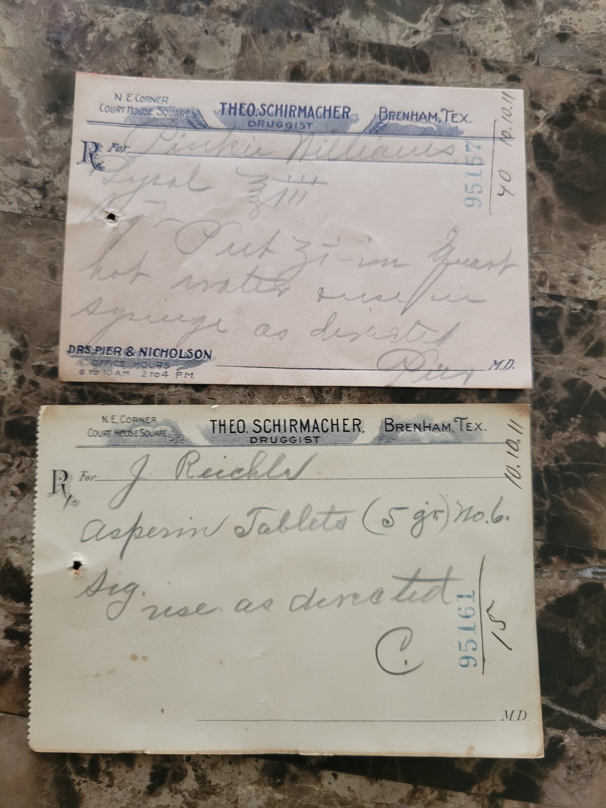 File box & 97 antique prescriptions (1911) – Dionin, Codeine, Infant Anodyne