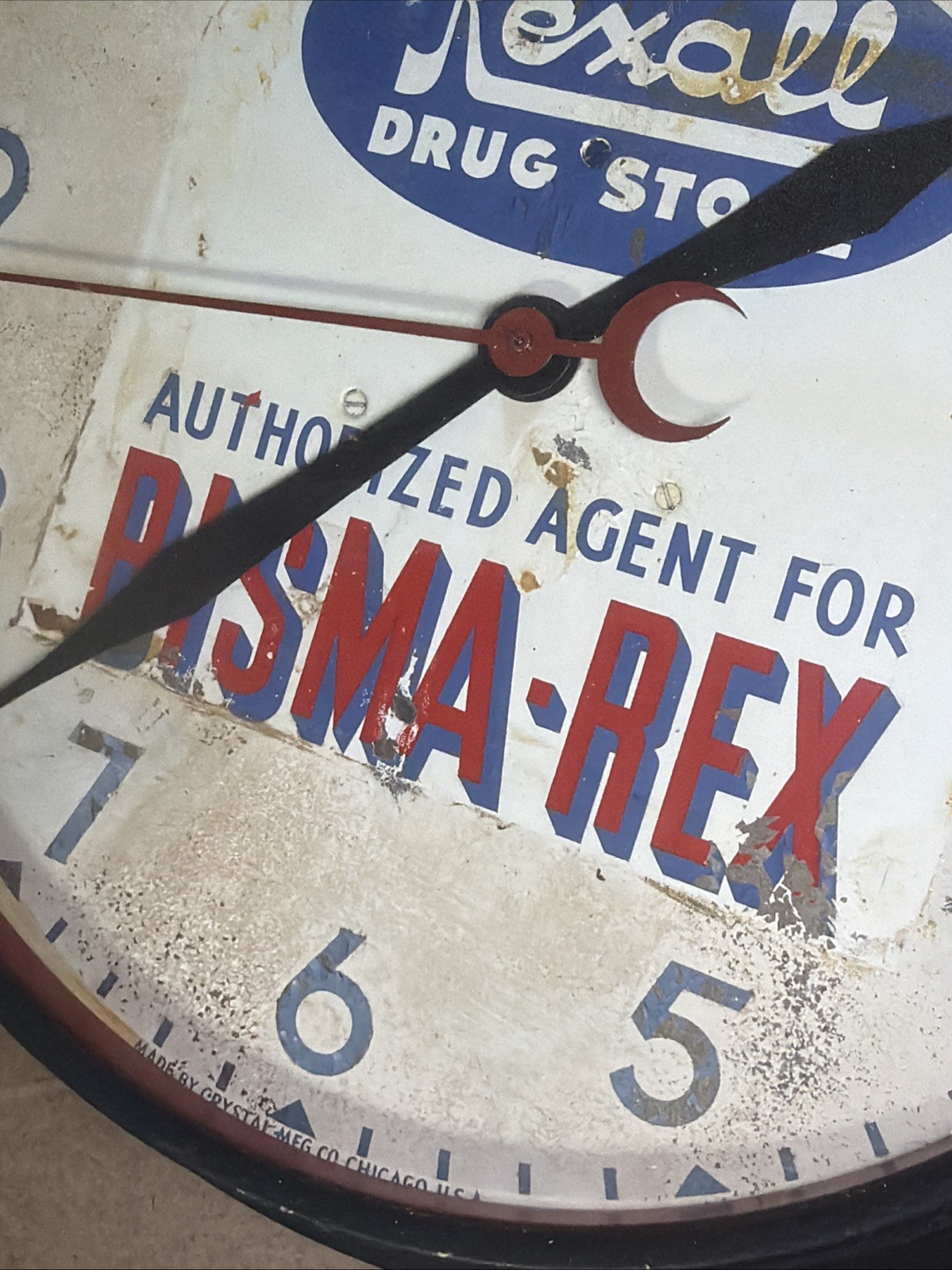 VTG Rexall Drug Store Authorized Agent For BISMA-REX 14” Crystal Clock READ!