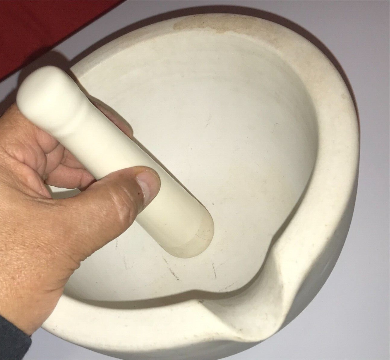 ANTIQUE PHARMACY MORTAR WITH PESTLE THOMAS MADDOCK & SONS T.M.S. ACID PROOF .