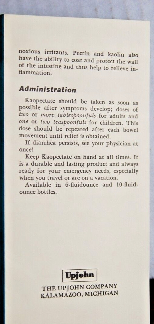 Upjohn Kaopectate Pamphlet Vacation Advice Kalamazoo MI Vintage