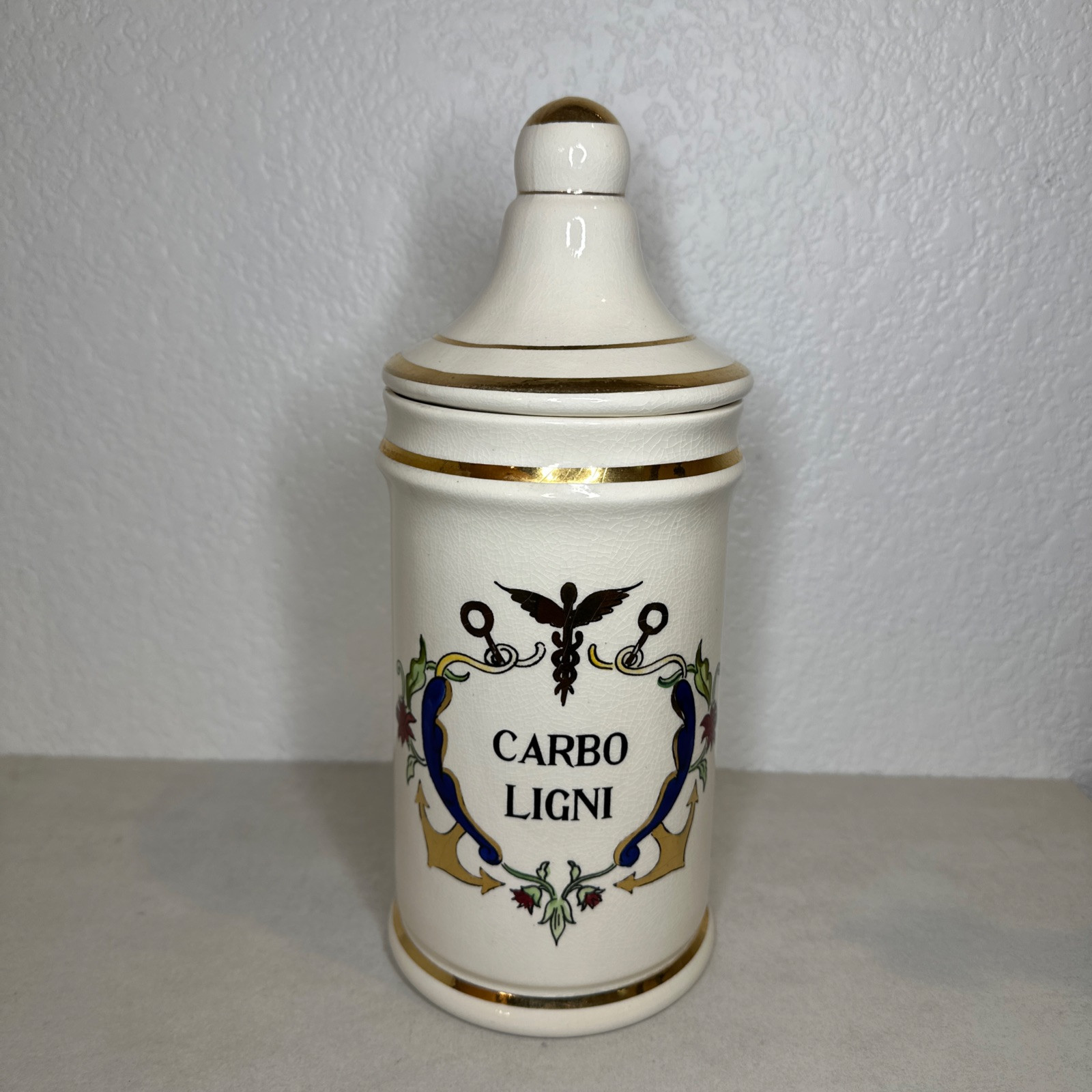 Vintage Jeanne Robinette Ceramics~Carbo Ligni Apothecary Jar, Rexall Drug Store