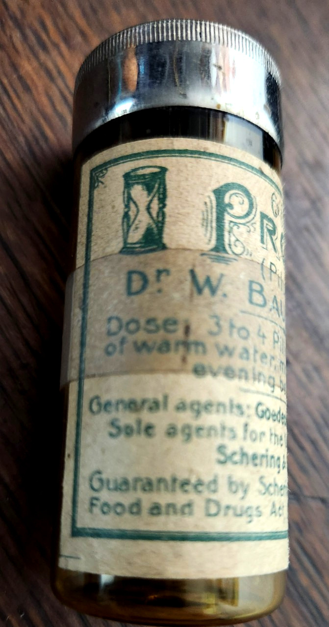 Antique Medical Quack Dr. Bauermeister PROBILIN 60 Pills Amber Bottle Empty