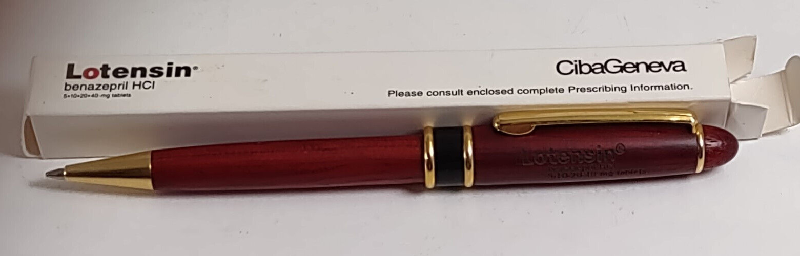 Drug Rep Pen ( Lotensin ) Stained Wood Pen w/ Engraved Lettering Box Prescribing