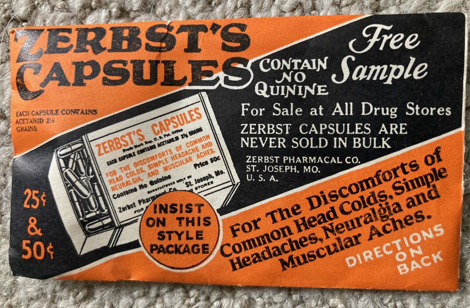 Vintage Zerbst’s Capsules Medicine Sample Packets