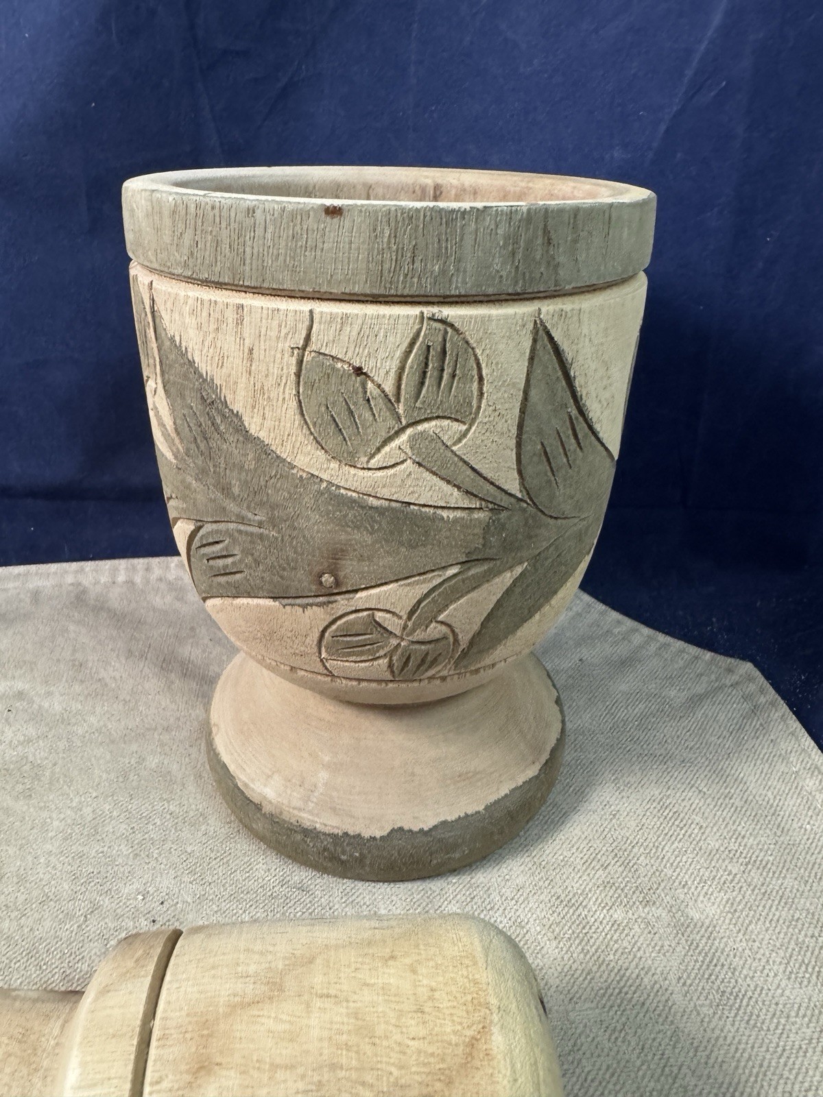 Hand Carved/Painted Wood Mortar And Pestle Apothecary Grinder 6.5″ and 8” Tall