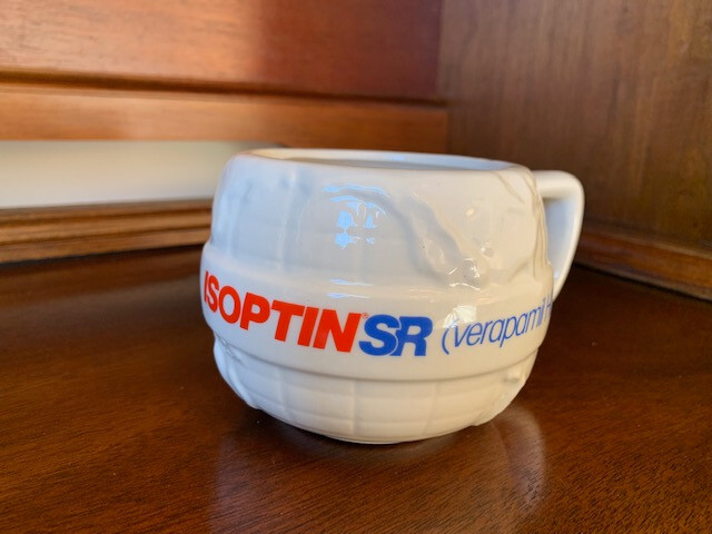 Drug Rep “Globe Shaped” Isoptin-SR coffee cup. 24-Hour Power! New never used