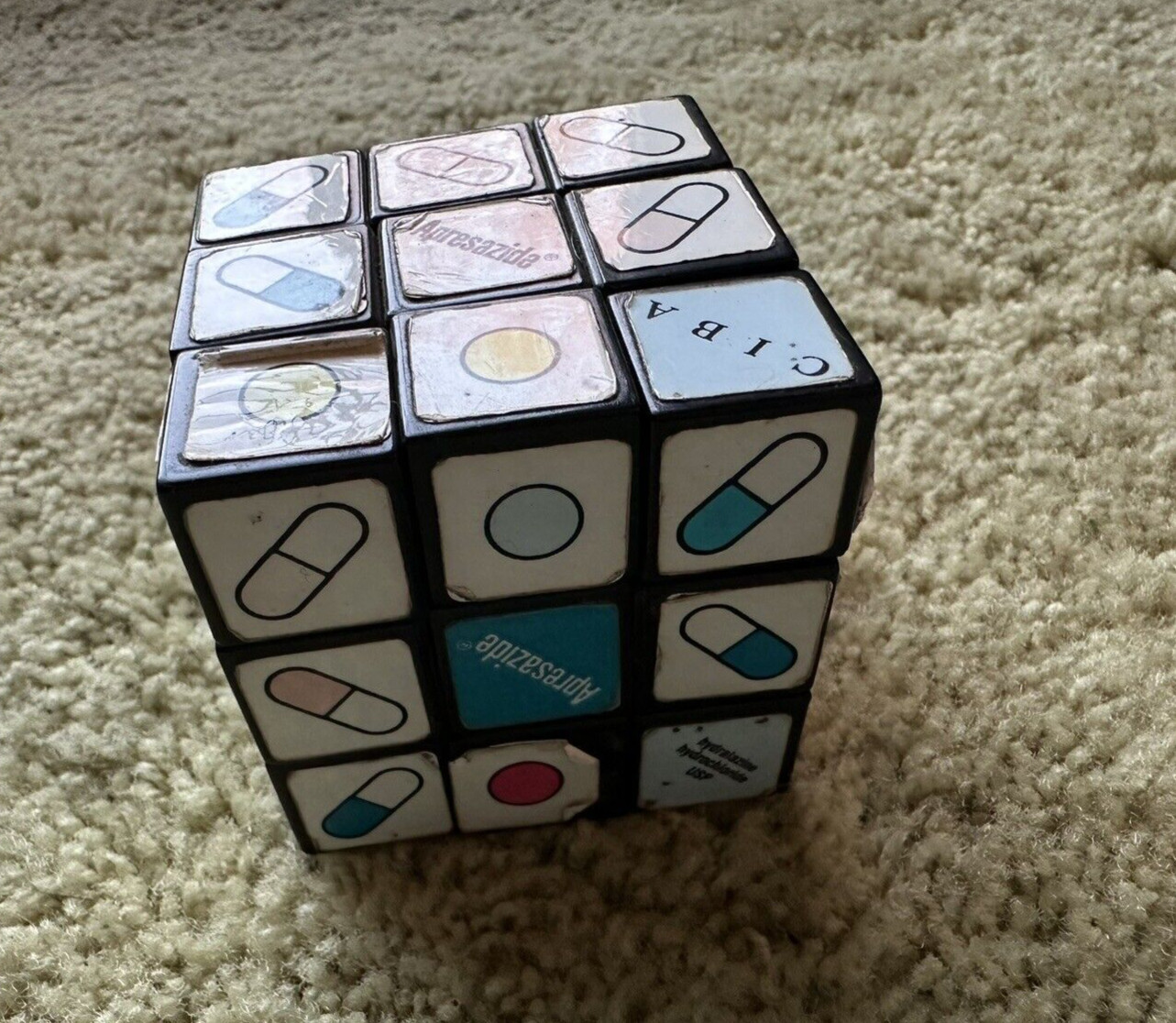 Vintage Pharmaceutical Drug Rep Rubik Cube Ad For Apresazide, Ciba, Etc, Used