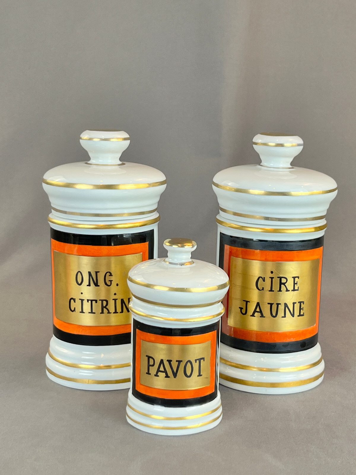 Vintage French Porcelain 7 ½” CIRE JAUNE (Yellow Wax) Apothecary Jar by D.T.