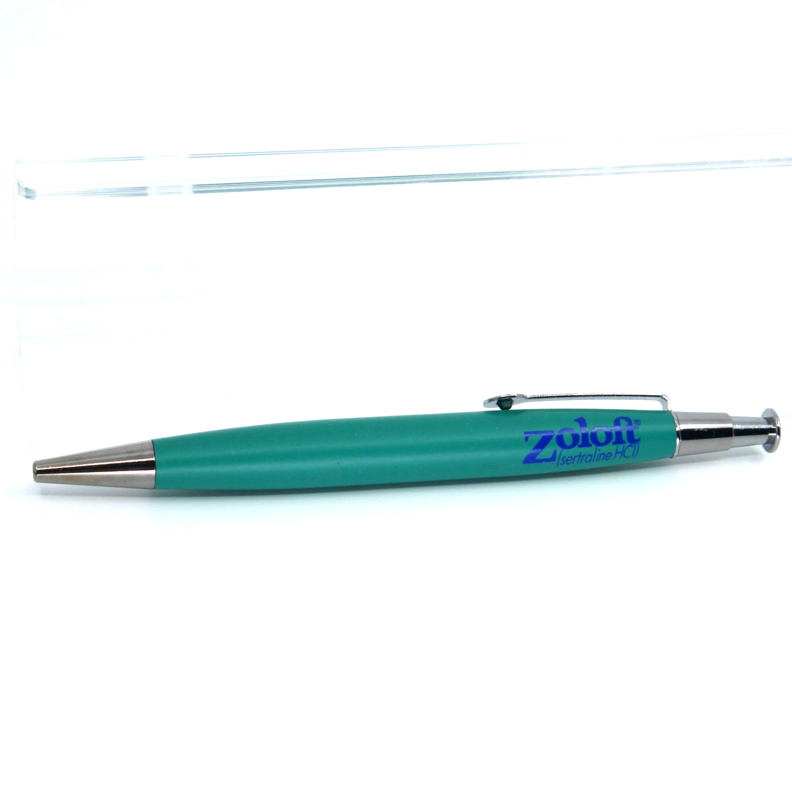 ZOLOFT fat barrel Drug Rep Pharmaceutical Advertising Pen Metal Blue Green