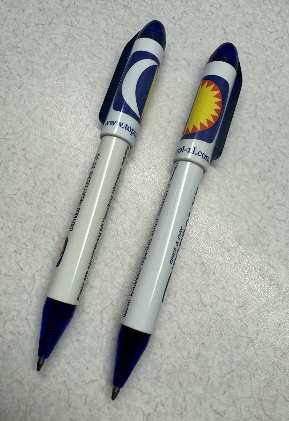 TOPROL-XR PENS: Blue & White, Plastic, Pharmaceutical Promo NEW Lot of 4