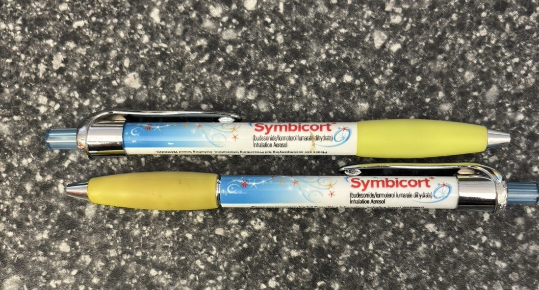 Lot Of 2 SYMBICORT Drug Rep Advertising Pharmaceuticals Collectable Pens Pharma