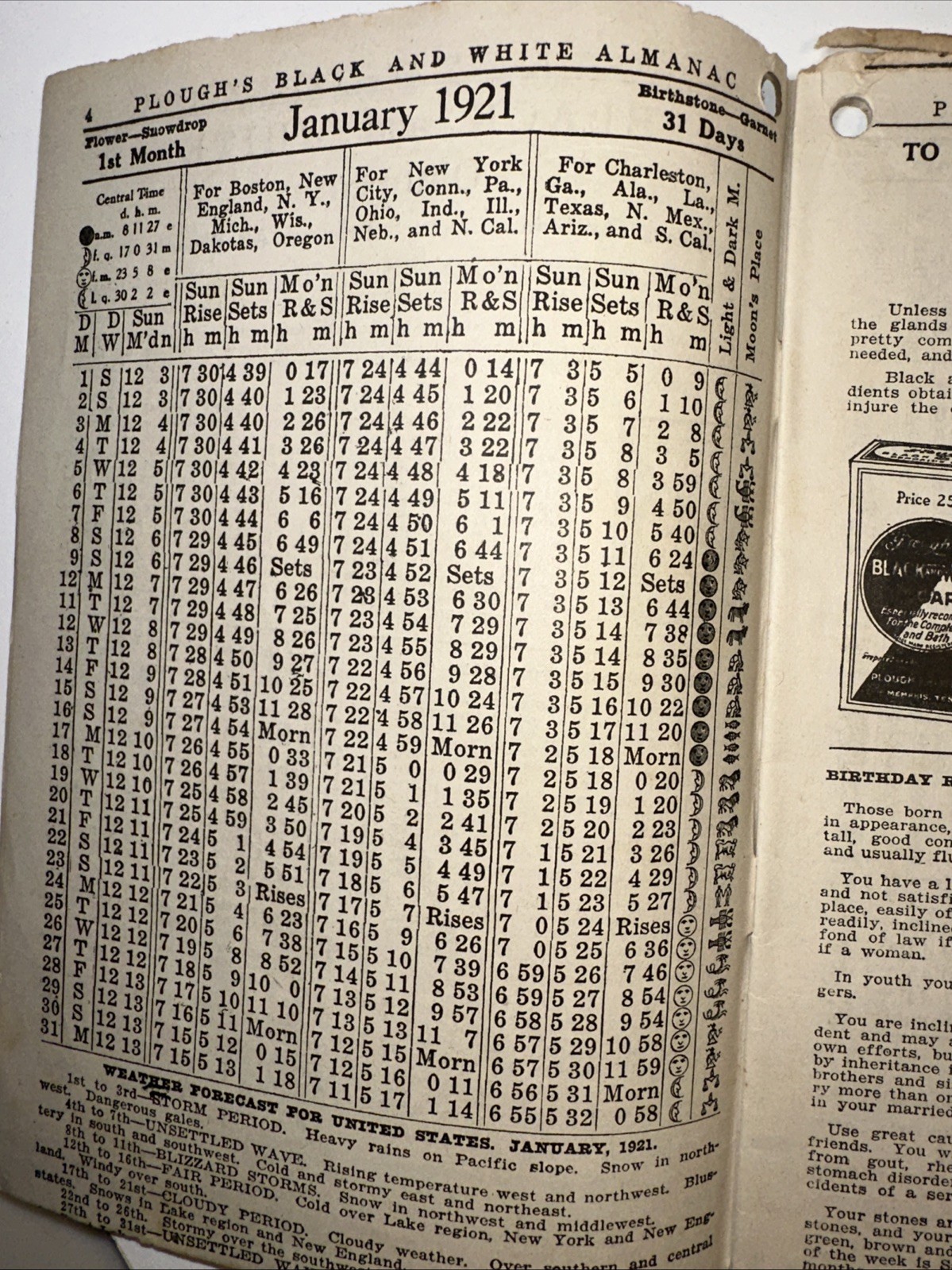 1921 Antique Horoscope Ploughs Black & White Almanac Catalogue Pamplet