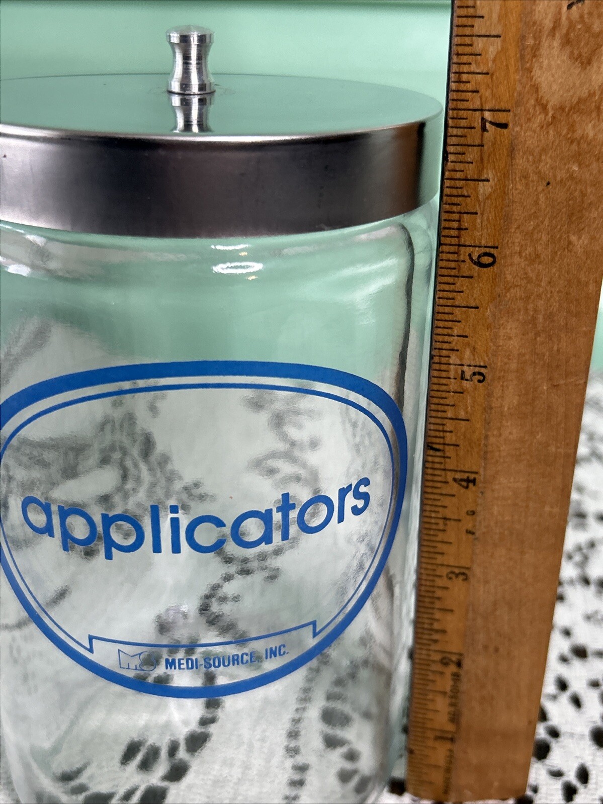 Grafco Medical Apothecary Glass Jar stainless Lid blue letters Applicators