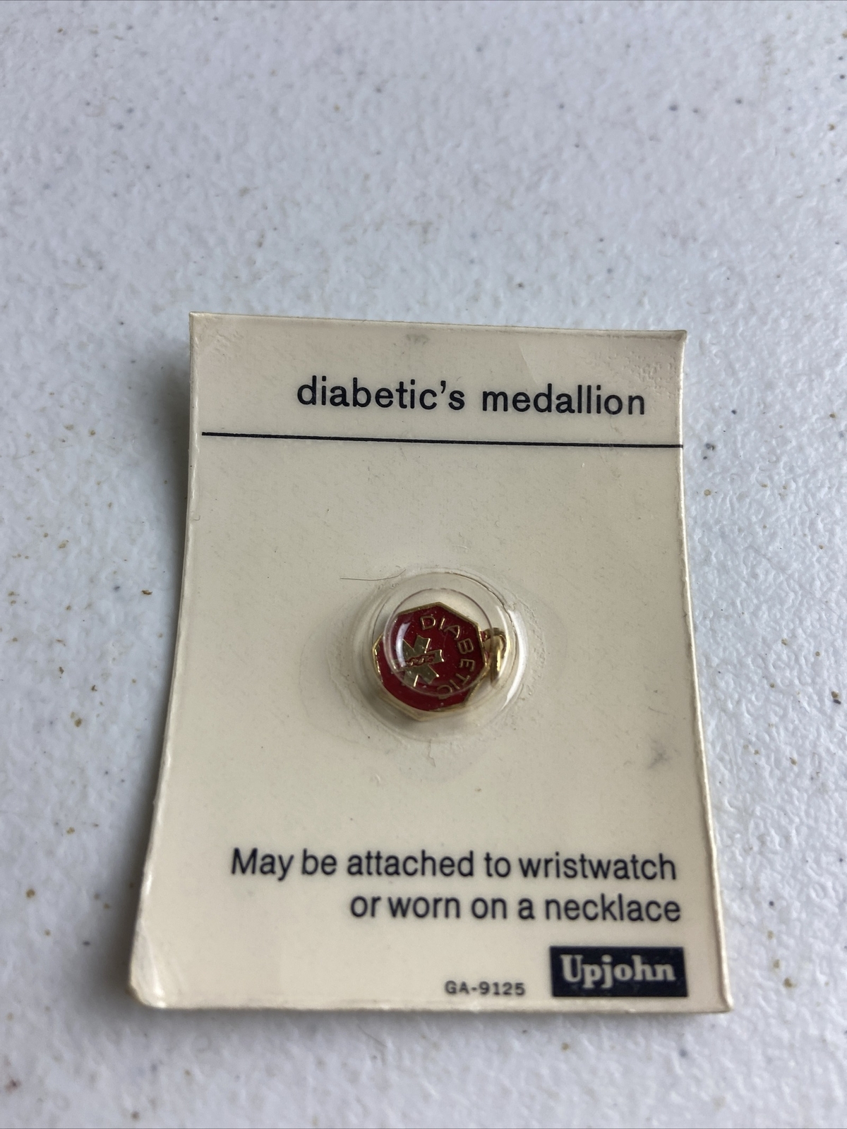 Upjohn Diabetics Medallion Pendant Medic Alert Red Worn On Necklace/watch