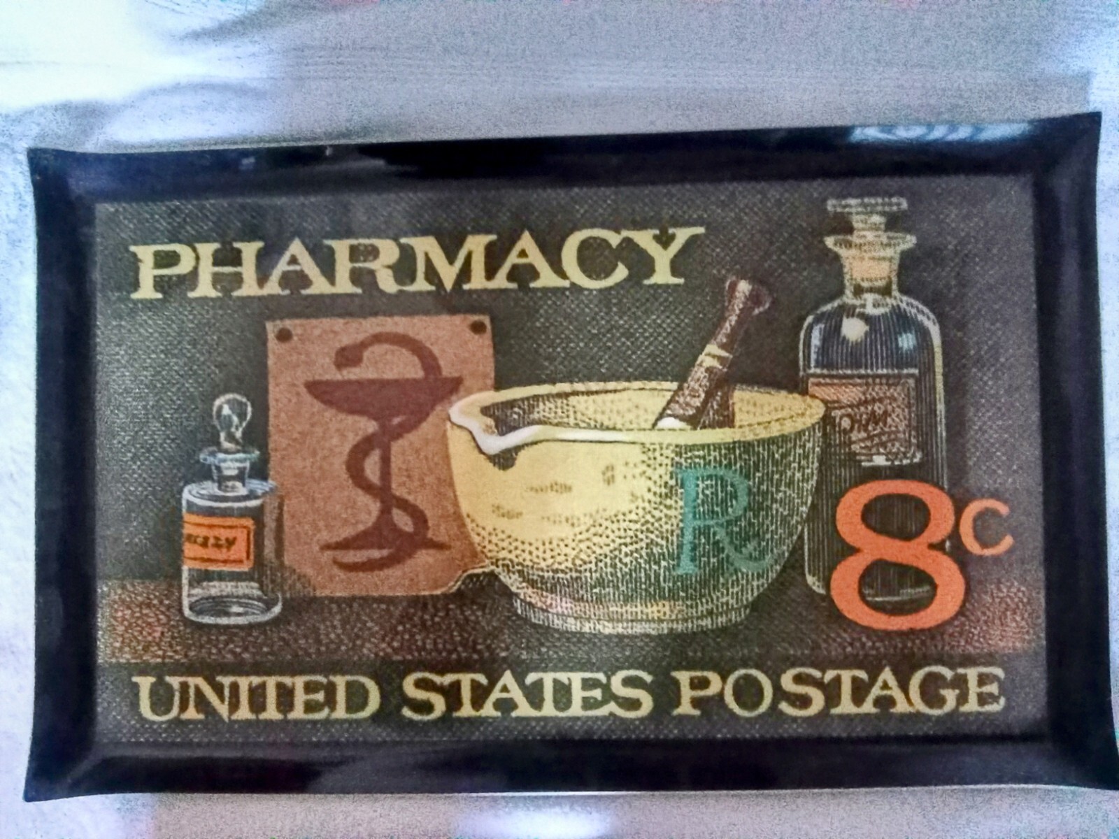 Vintage Pharmacy United States Postage 8¢ Heavy Plastic Tray 21 x 13” 1970’s bar