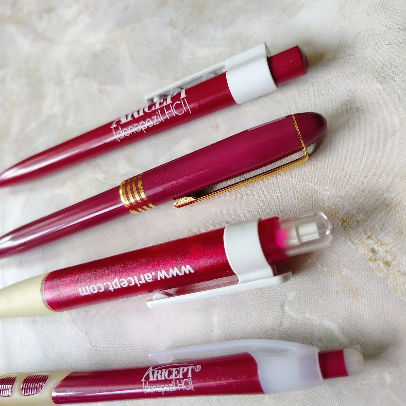 Lot Of 5 Aricept Metal Plastic Pharmaceutical Drug Rep Promo Advertising Pens