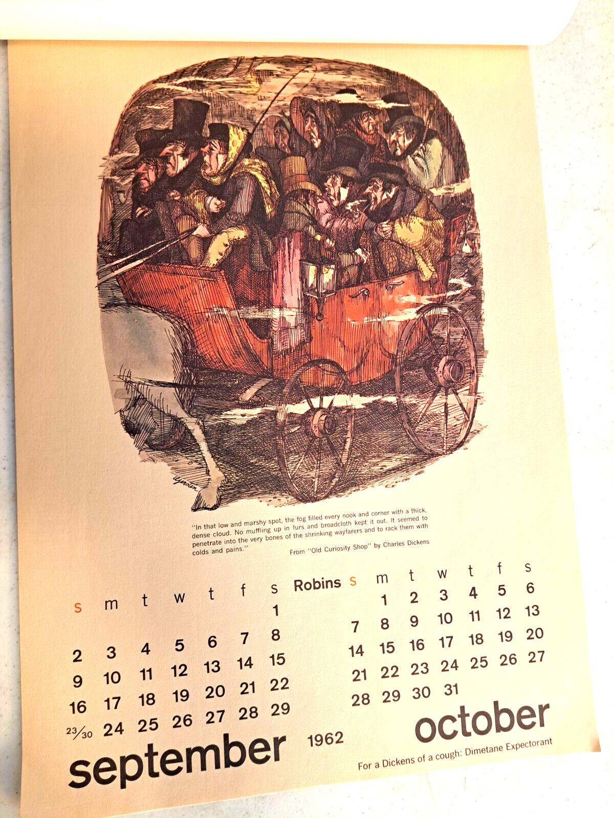 Dickens of a Cold Gerry Gersten Caricatures 1962 Calendar A H Robins Advertising
