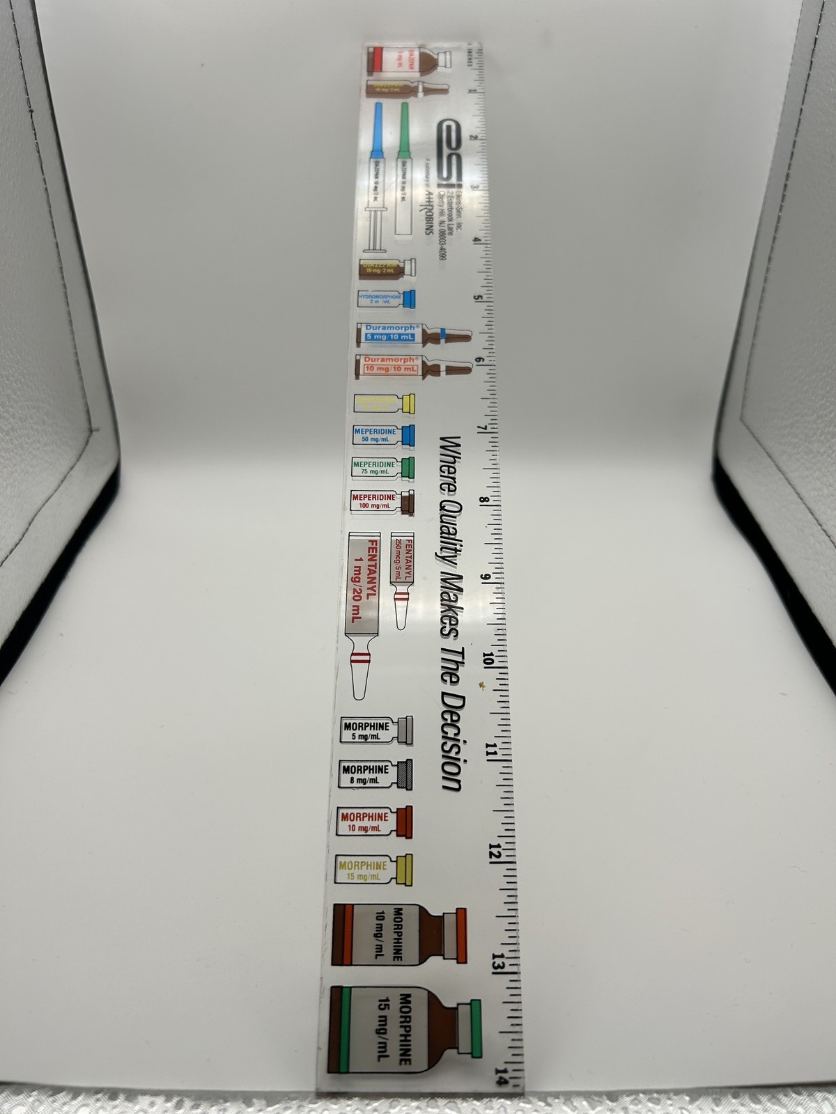Vintage Pharmaceutical 1980s Morphine , Fentanyl Advertisement Ruler Acrylic 14″