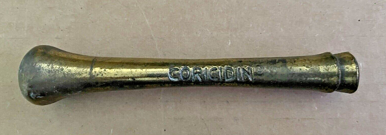Vintage SOLID BRASS Mortar & Pestle Apothecary Pharmacy CORICIDIN