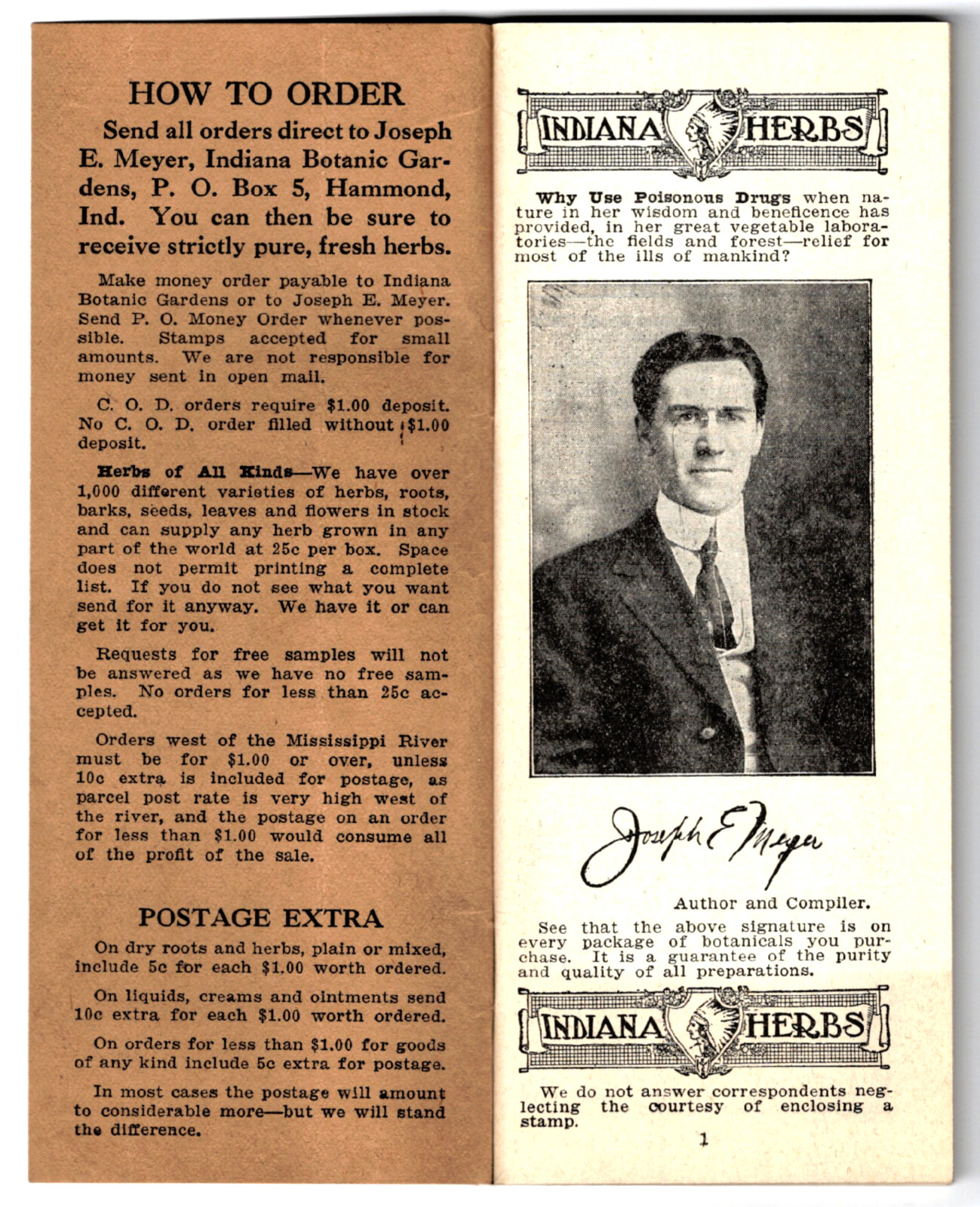 Indiana Herbs: The Herb Doctor and Medicine Man Botanical Medicines, 1935, illus