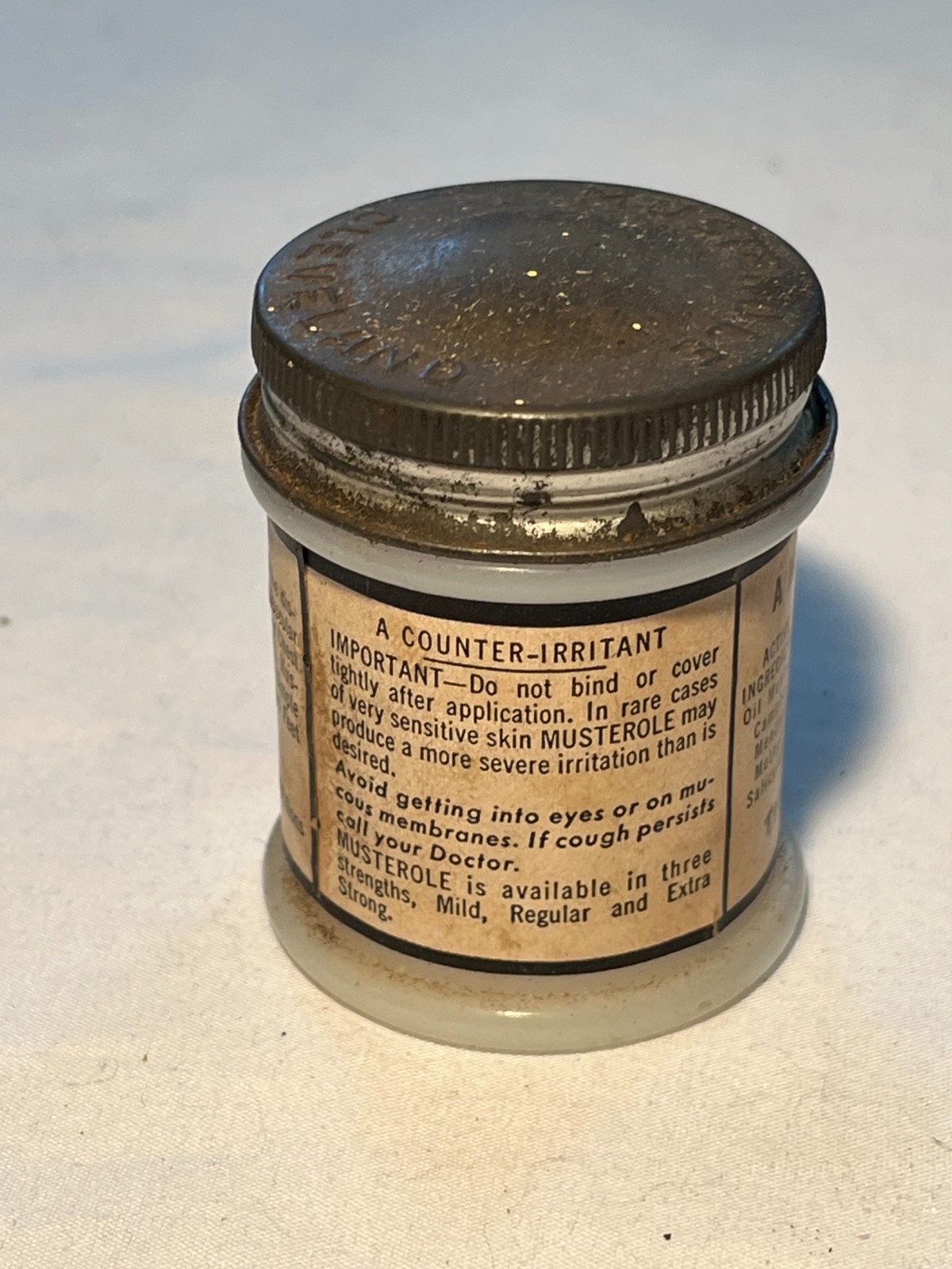 c1930s Musterole Ointment The Musterole Co. Cleveland Ohio, Milk Glass Jar