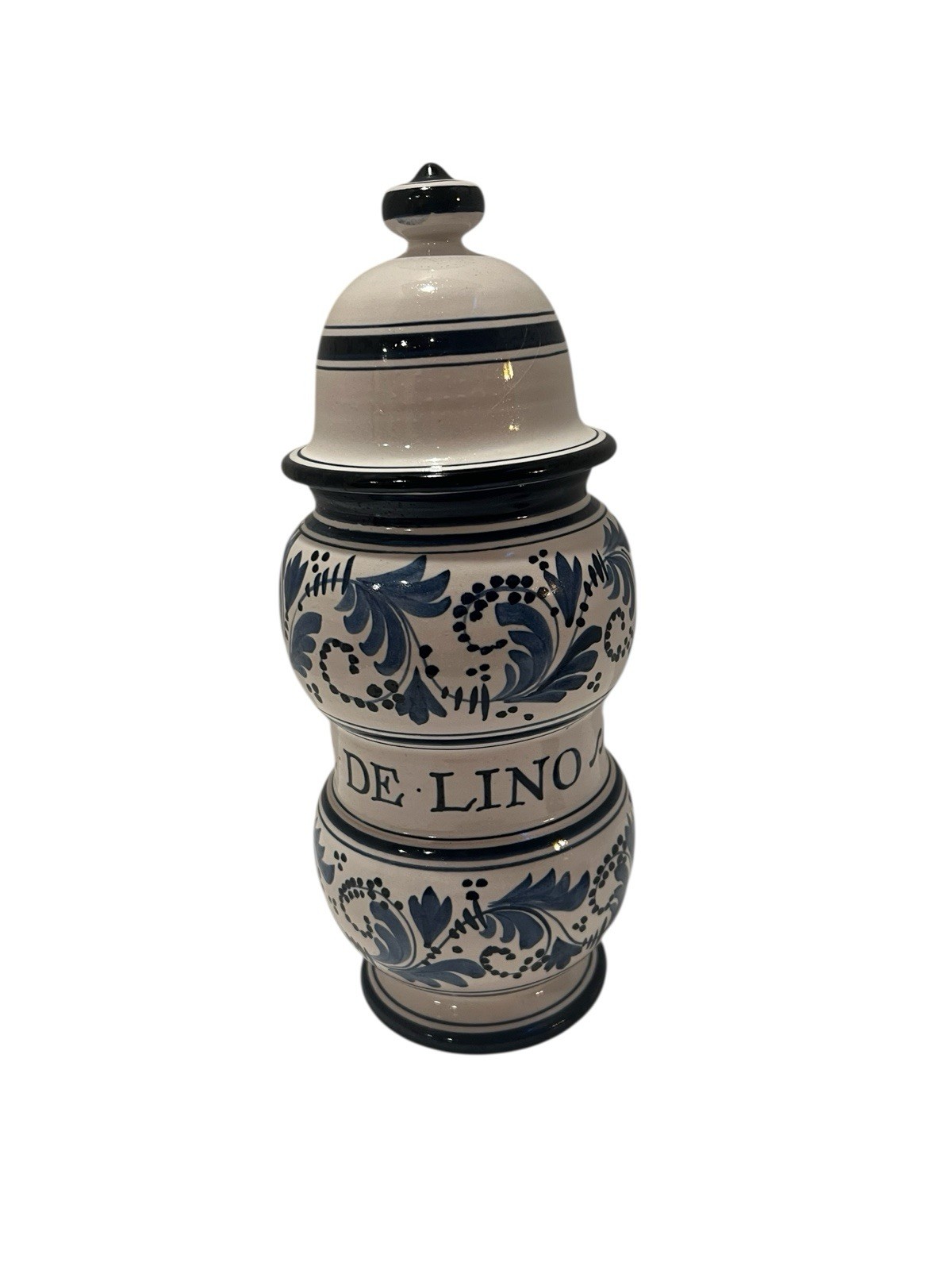 Vintage Italian Ceramic Blue White Apothecary Jar Pharmacy Vase Hand Painted