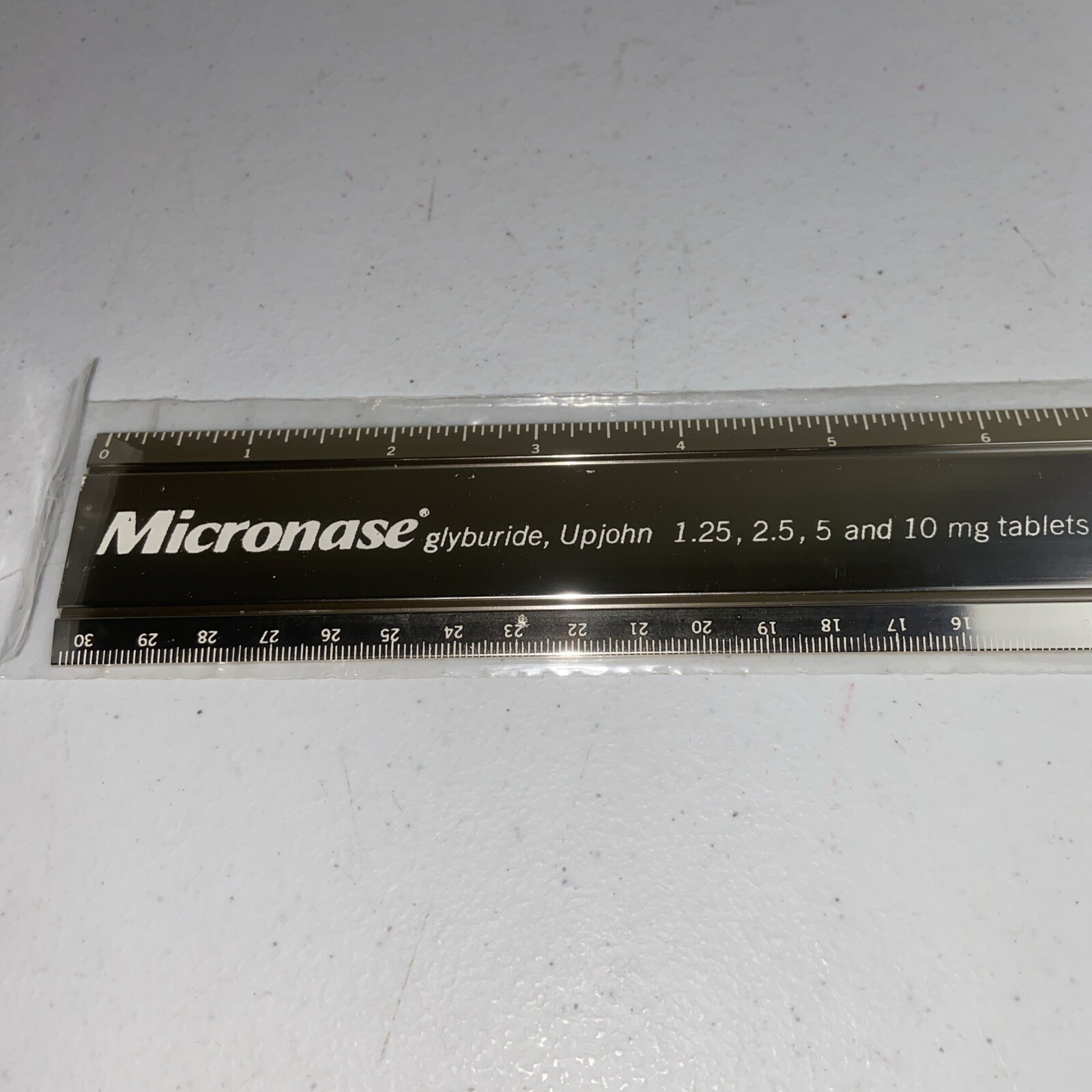 Aluminum Medical Ruler UPJOHN MICRONASE Advertising 12″ Collectible Gold