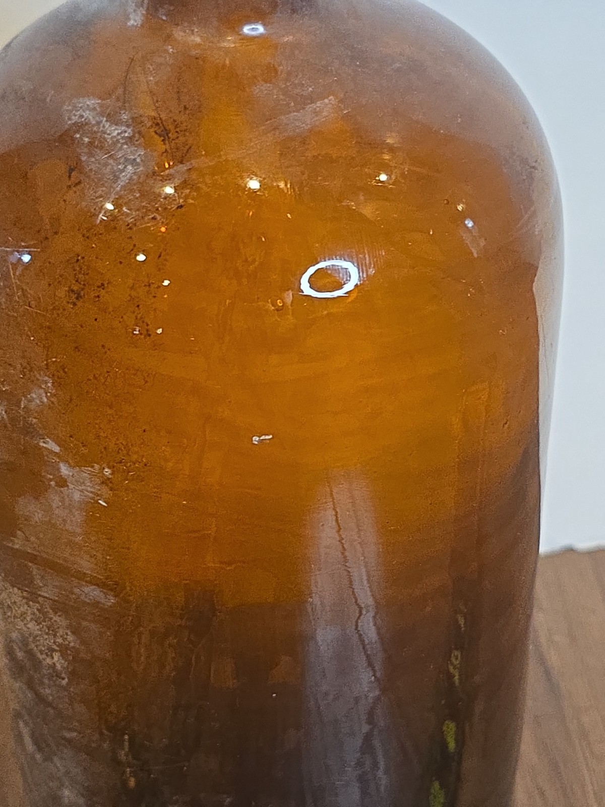 VINTAGE HANDMADE Large Apothecary Glass Bottle Amber Brown 12″