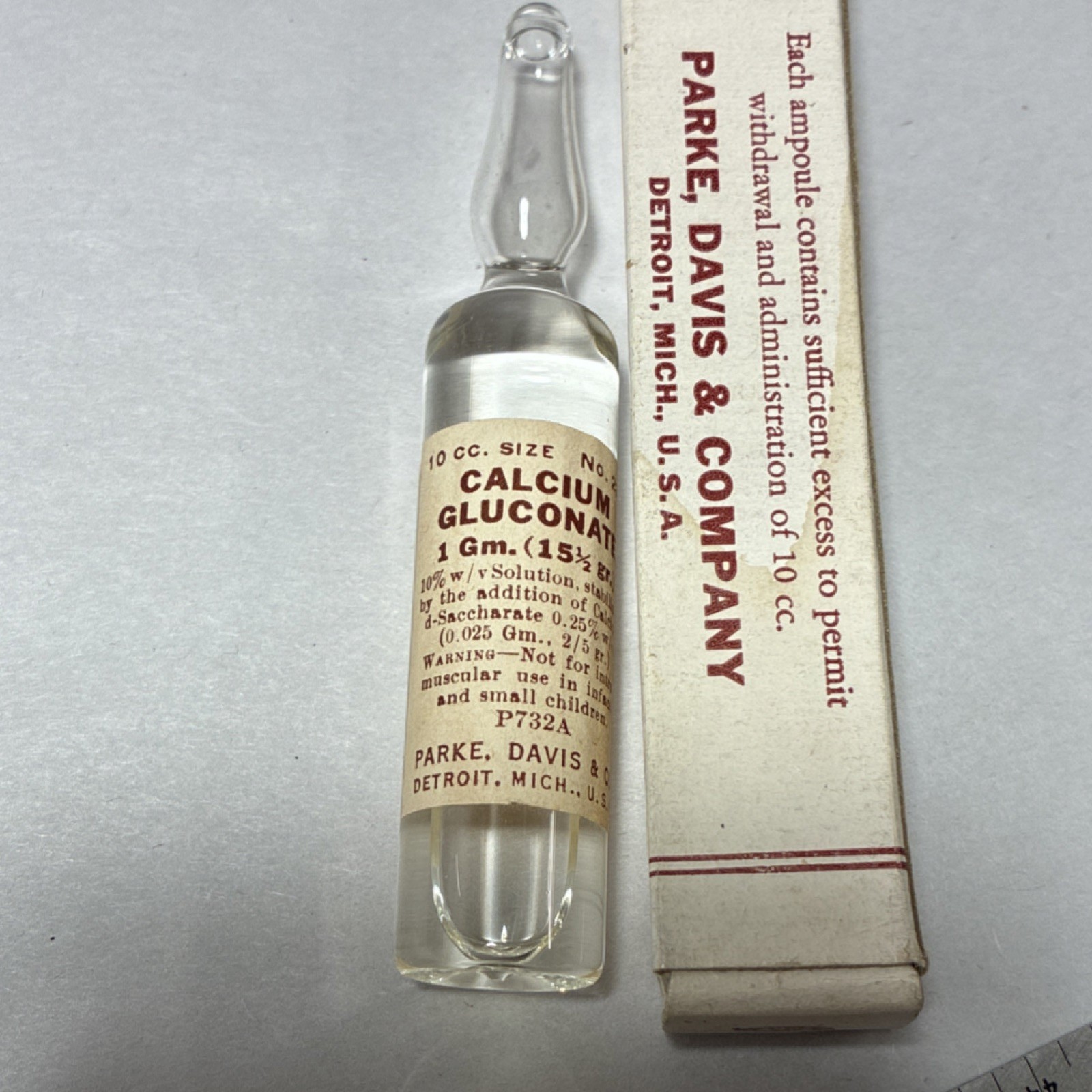 Parke Davis Calcium Gluconate Ampoule 10cc 1g No.239 with Box Detroit MI