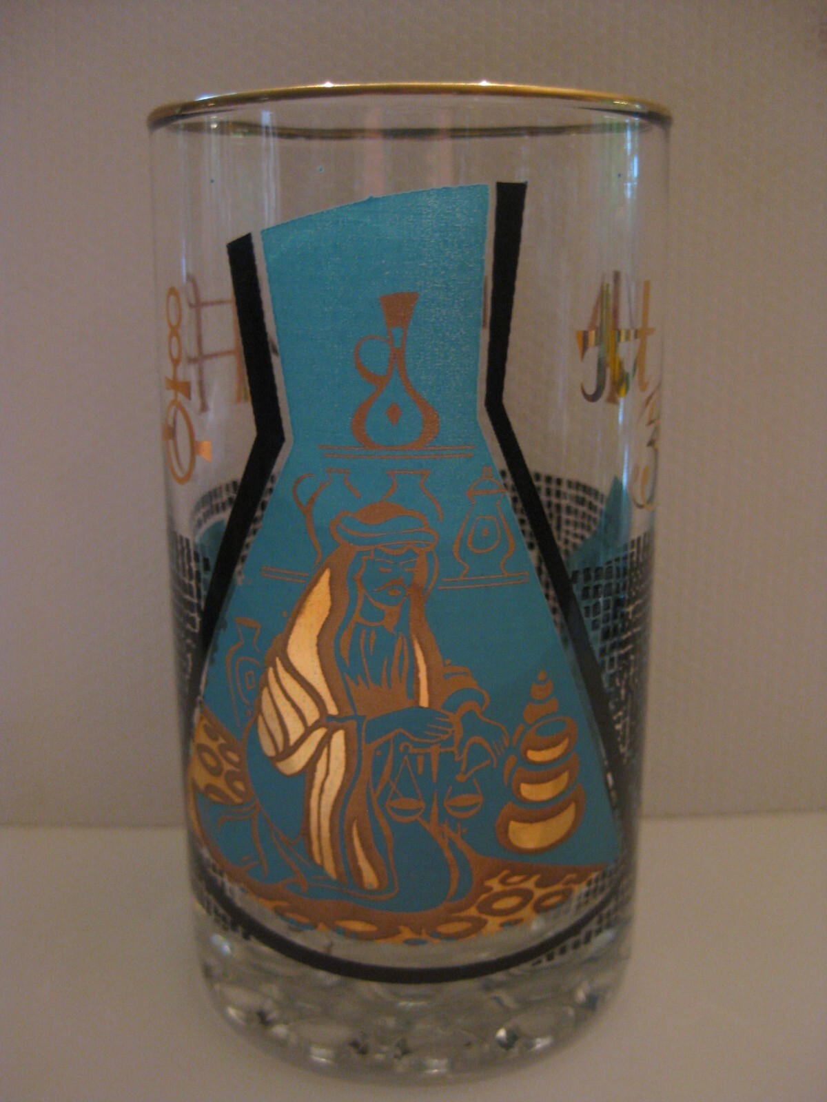 1960s Roerig Pharmaceutical Highball Glasses Set of Four Multi-Color Graphics