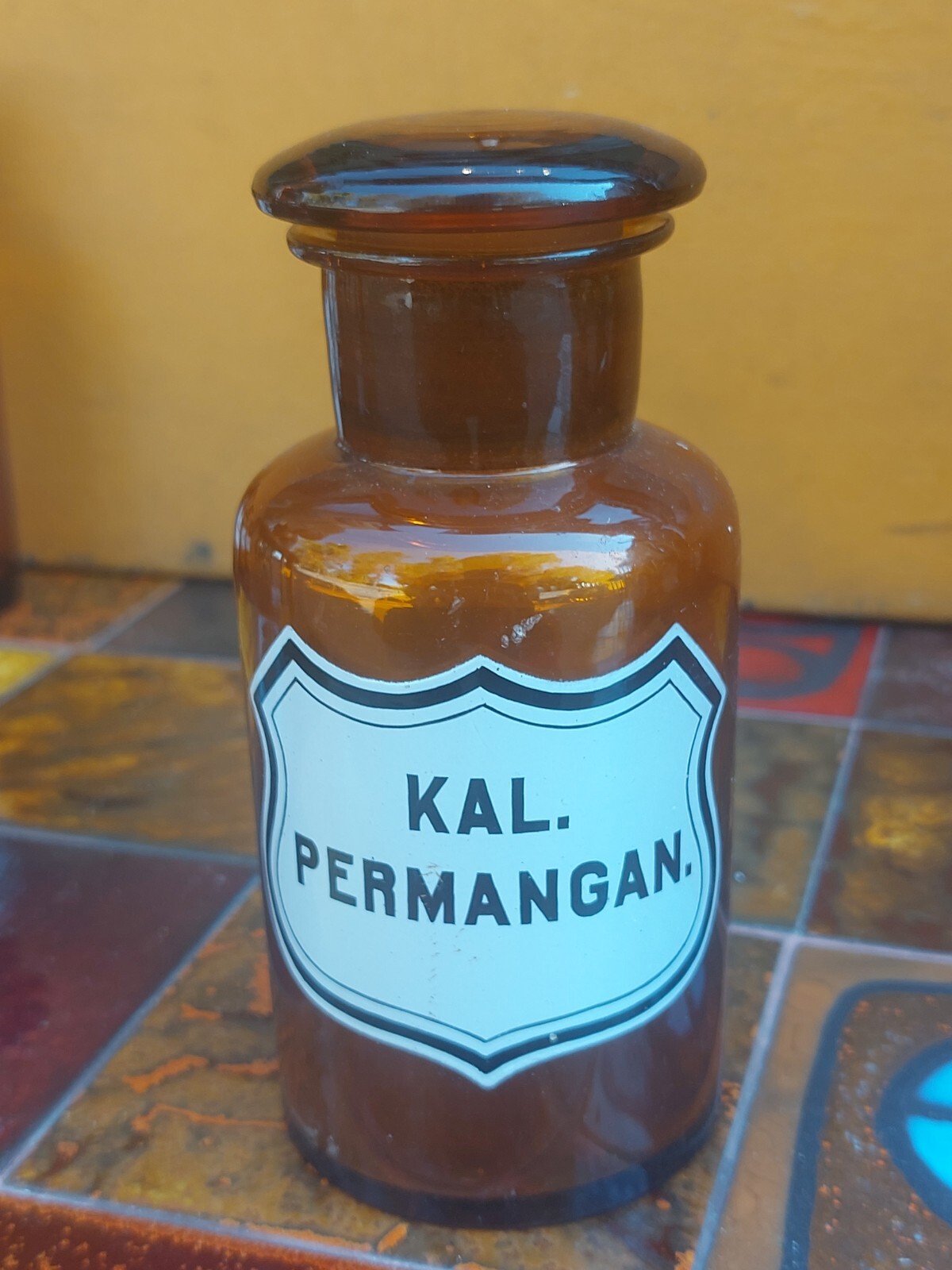 Antique Glass Pharmacy Bottle Kalium Permanganate Empty
