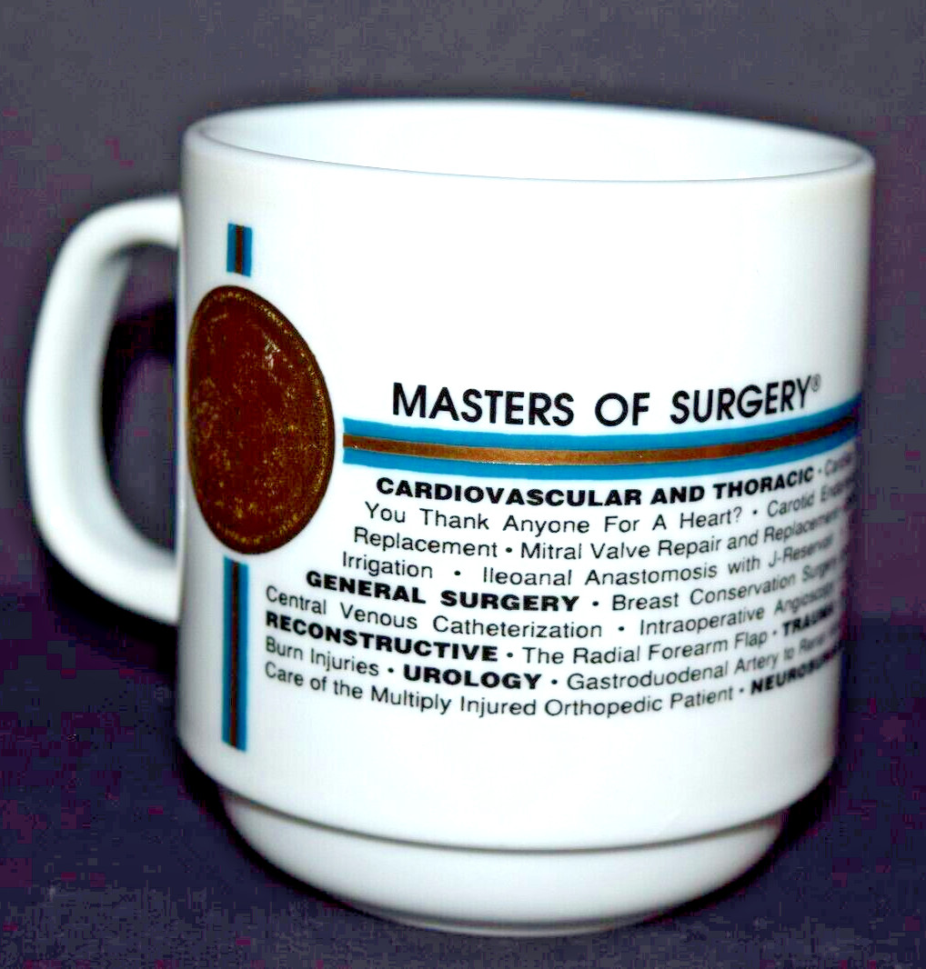 Vintage Glaxo Pharmaceuticals Masters of Surgery Coffee Mug Cup White Porcelain