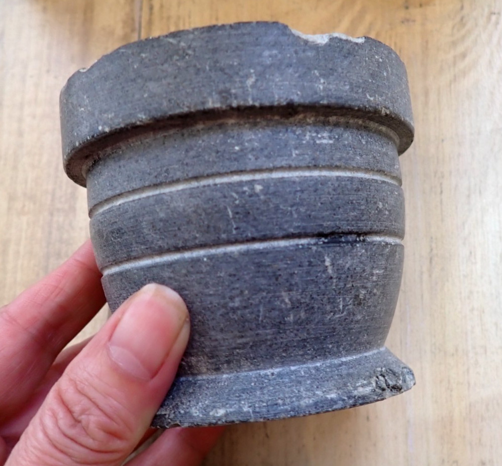Schist Stone Herb Mortar Pestle Antique Carved Small Mortar
