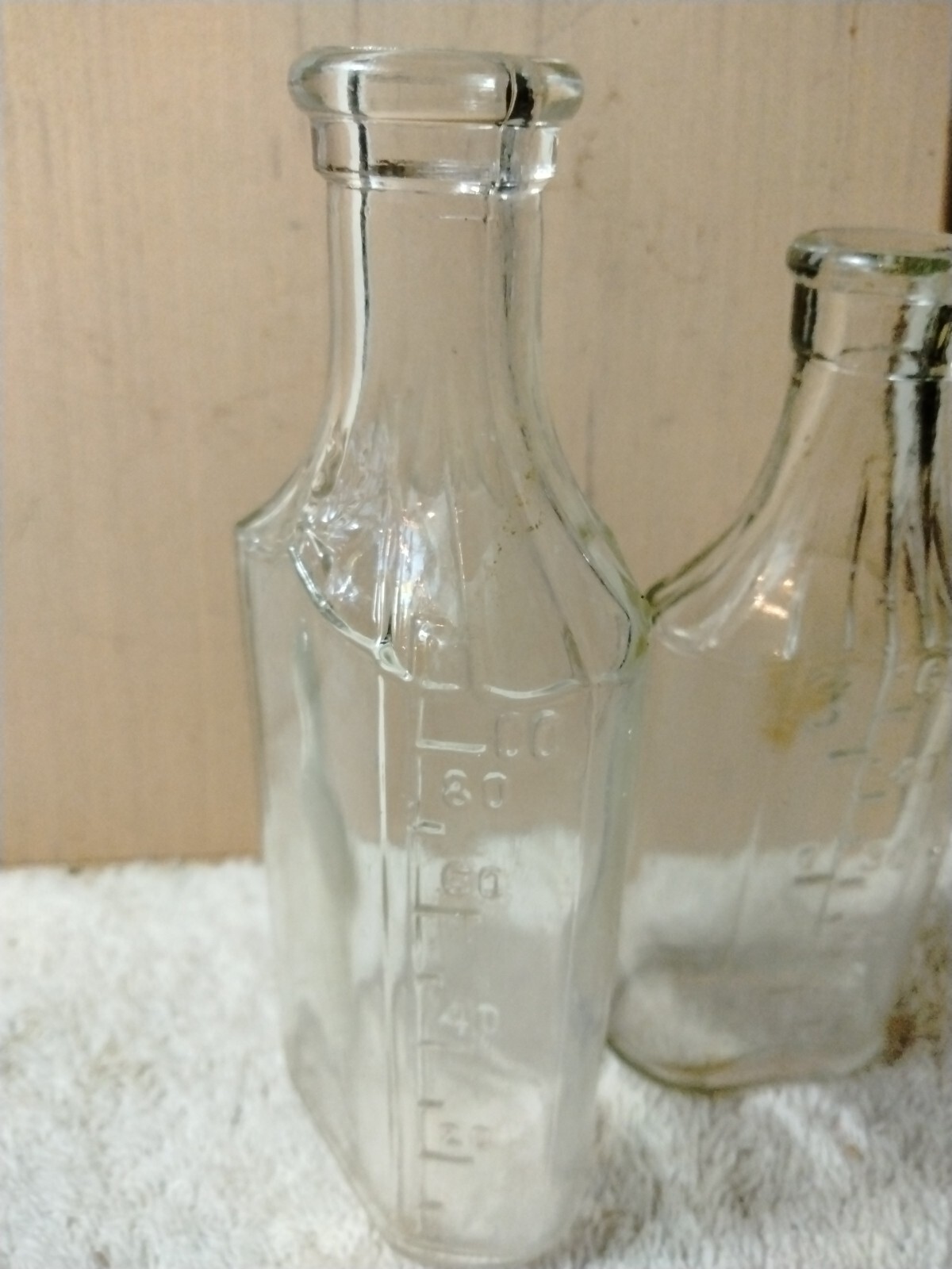 Pair Of Vintage Rectangular Bottle, Clear Glass, Medicine or Pharmacy