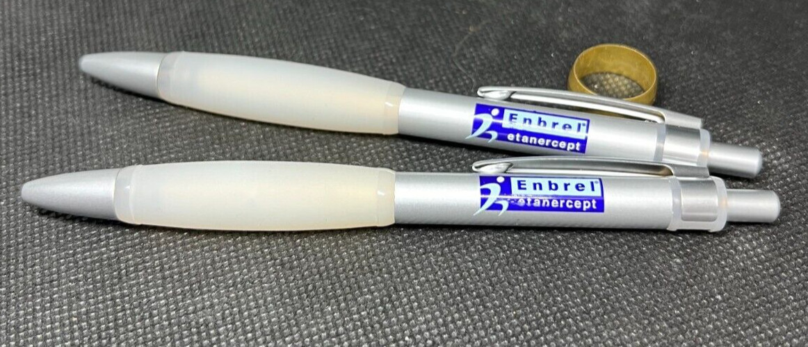 LOT of 2 ENBREL Heavy Metal Medical Drug Rep Pharmaceutical Pens Advertising
