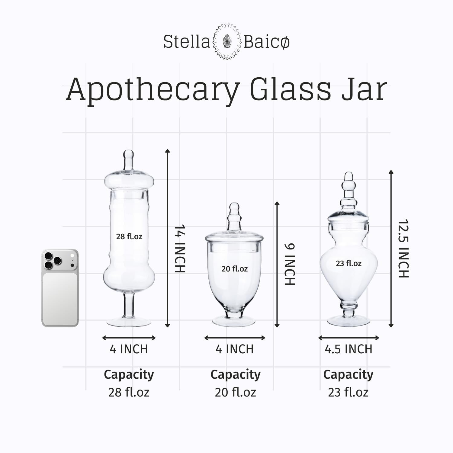 3-Pack Glass Apothecary Jars with Lids – Decorative Candy Storage Containe