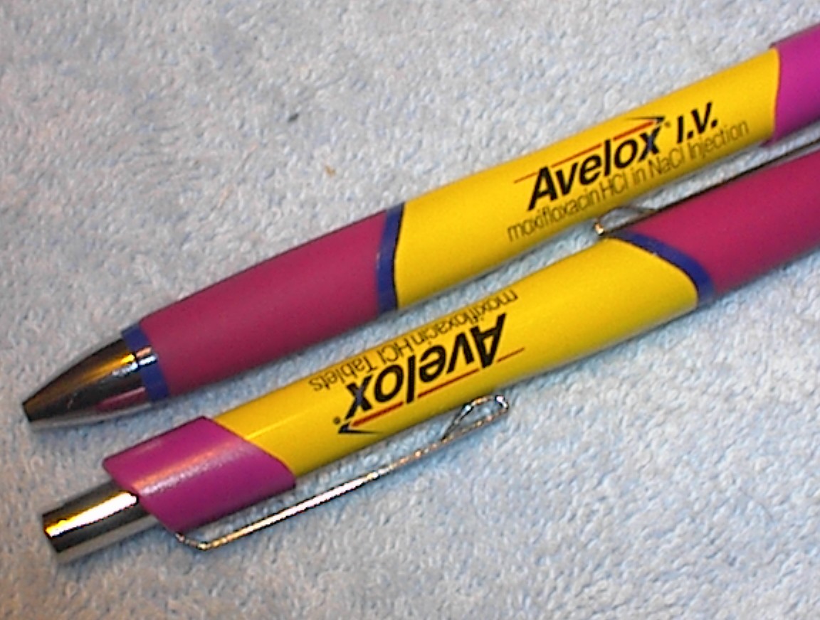 2 AVELOX HEAVY METAL DRUG REP PENS HOT PINK YELLOW & PURPLE NEW EBAY’S ONLY SET