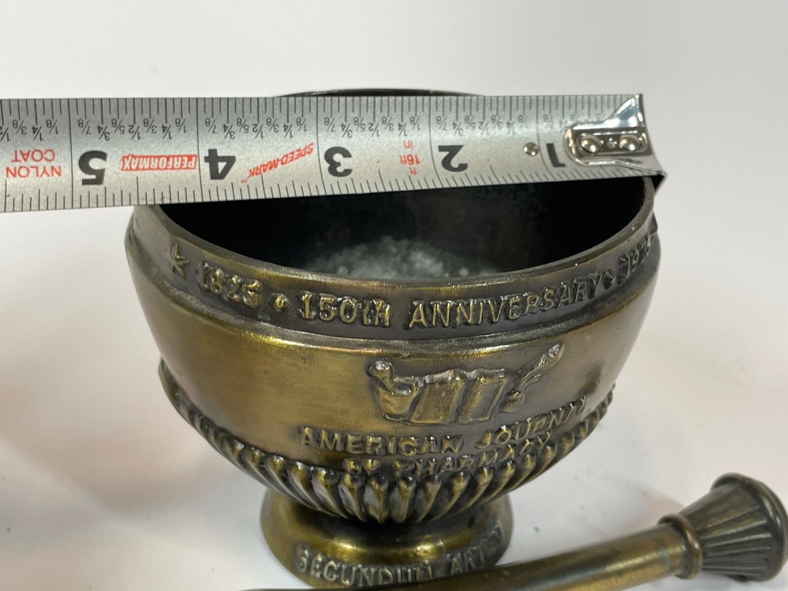Vintage First American Pharmacy Journal Cast Brass Bronze Mortor & Pestle Set