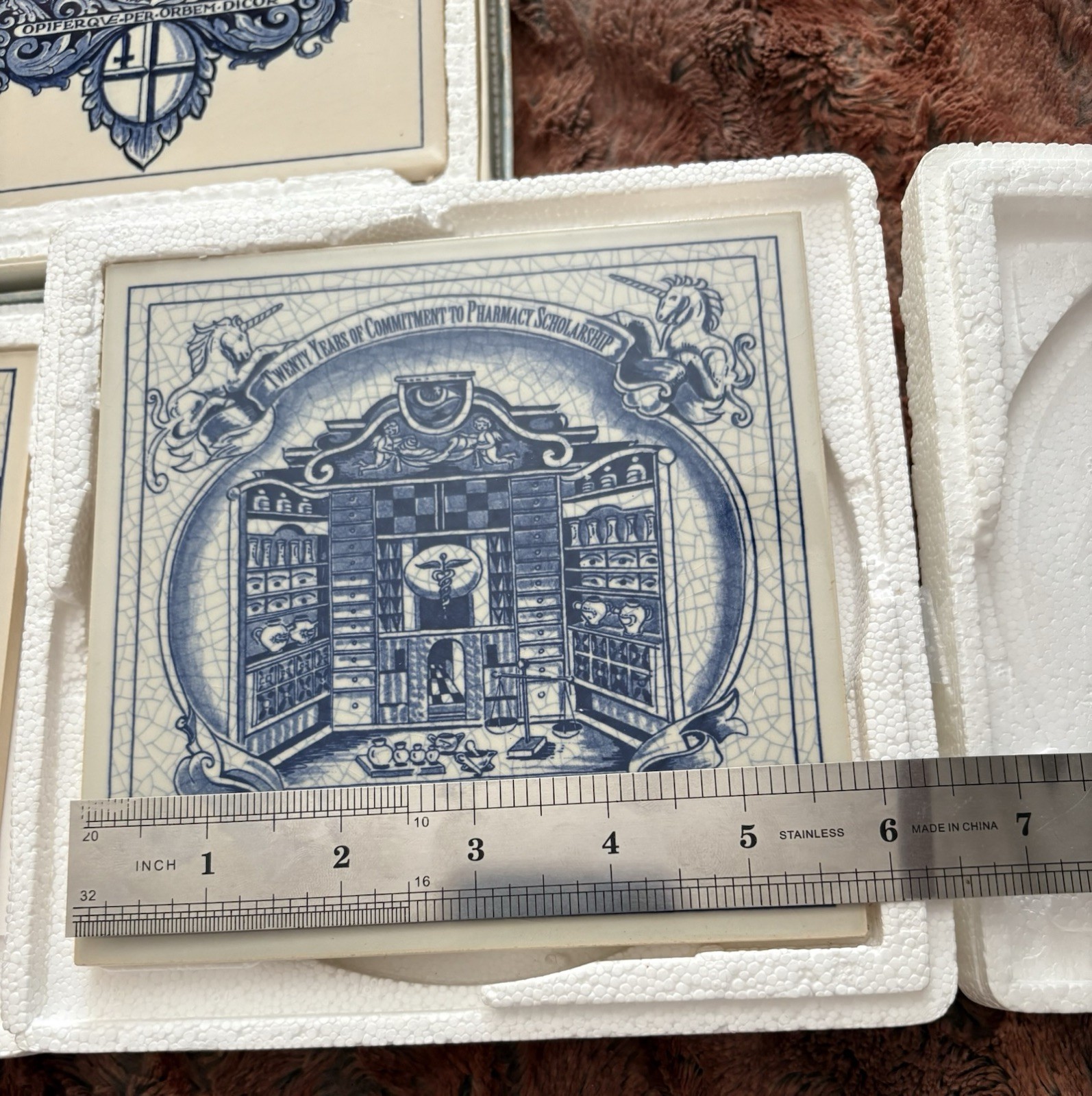 Lot of 3 Vtg Burroughs Wellcome Delft Holland Handmade 6×6″ Pharmacy Pill Tiles