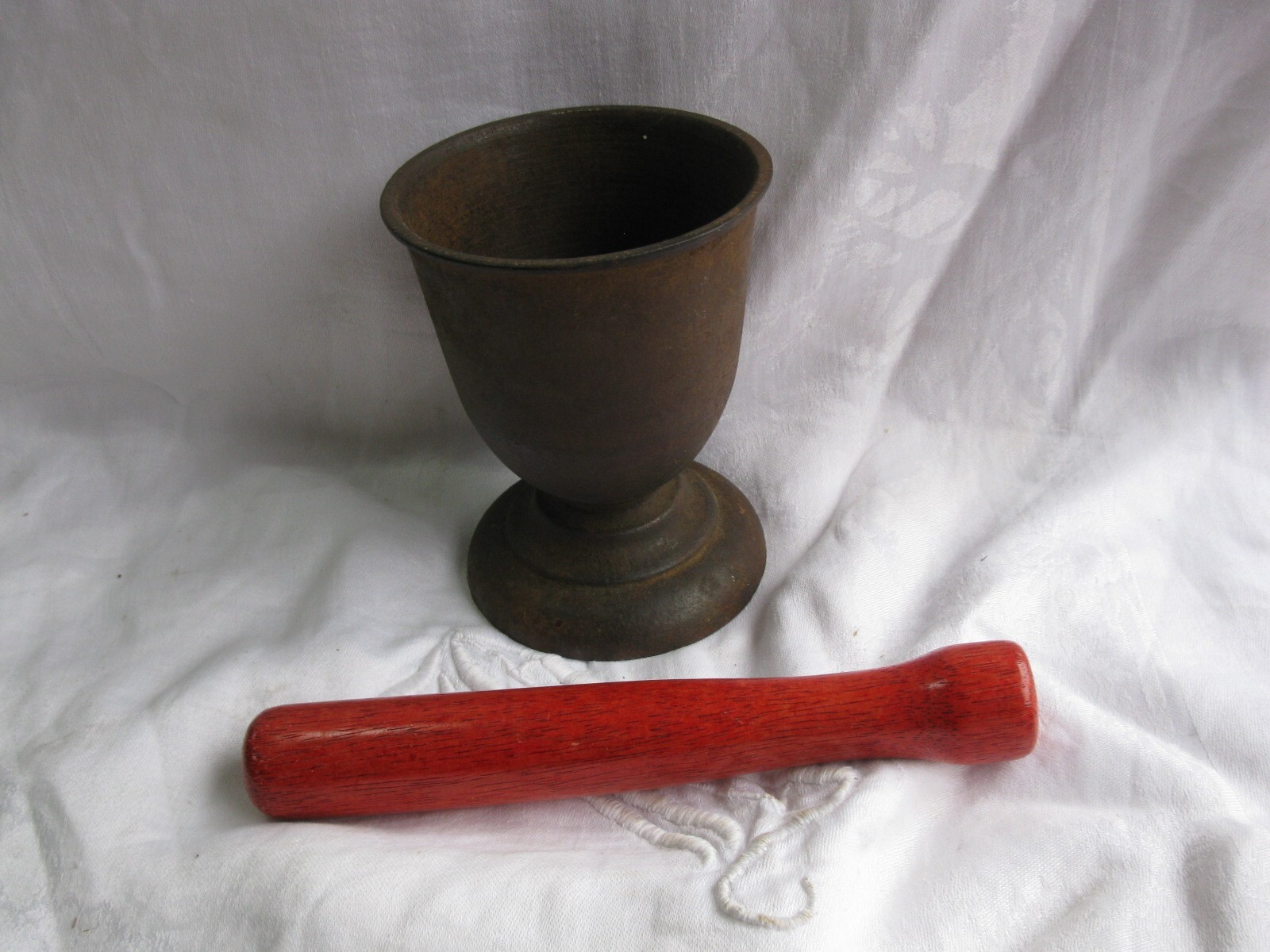 Vintage Heavy Cast Iron Footed Mortar & Wooden Pestle (Ships Free 2 US!)