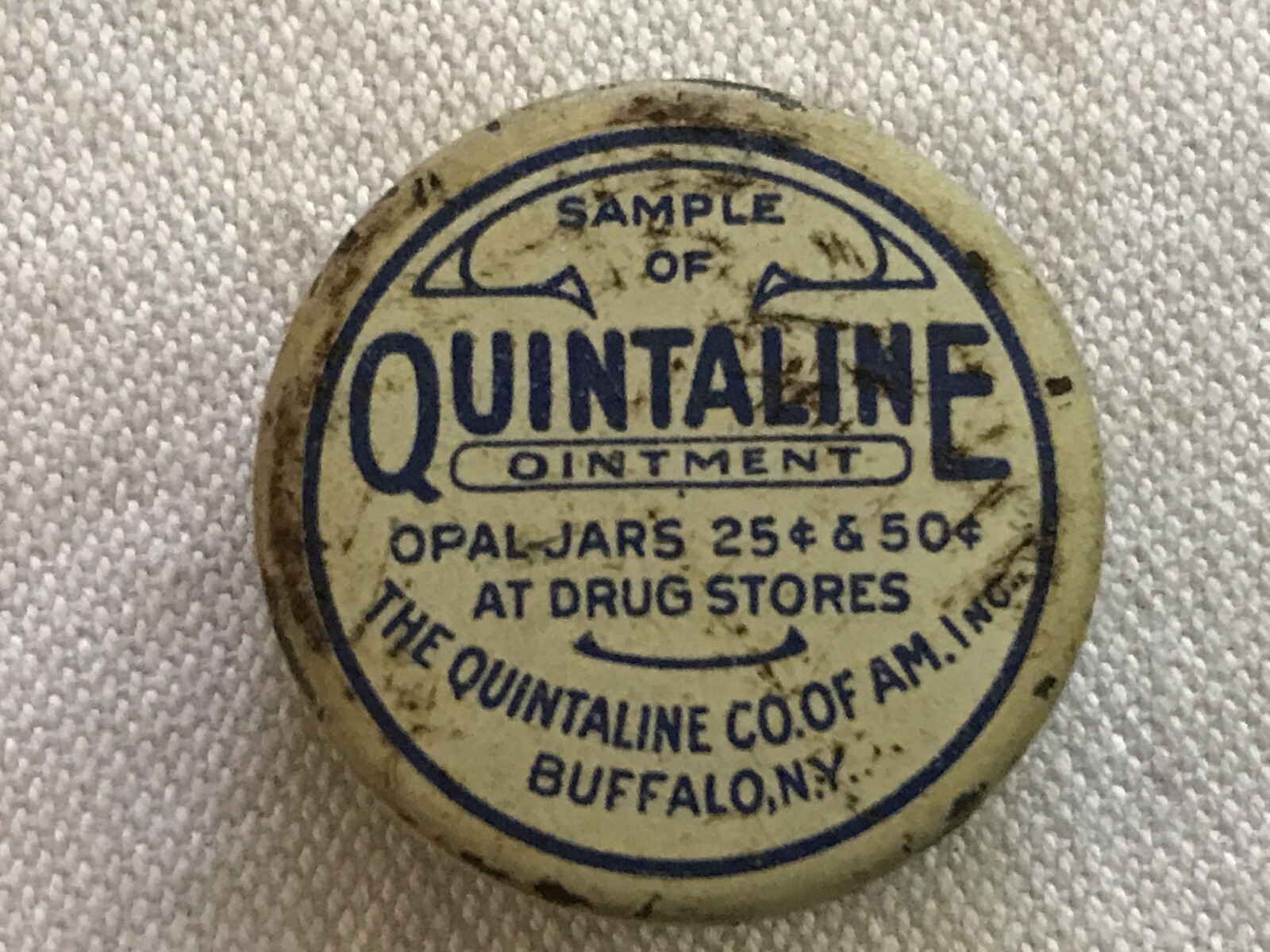 QUINTALINE OINTMENT Vintage Tiny Sample Full Tin, Buffalo, New York