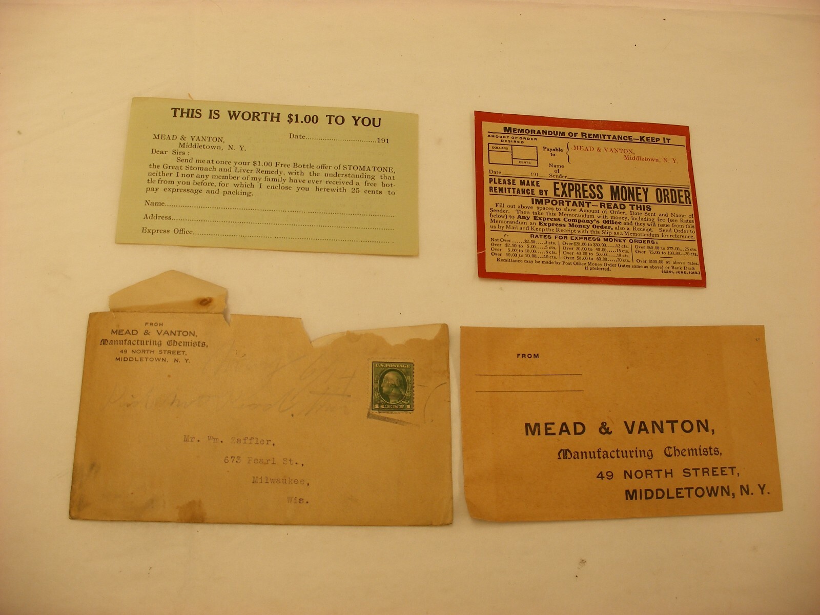 Vtg Medical & Pharmacy Quack Cure – Mead & Vanton Middletown NY