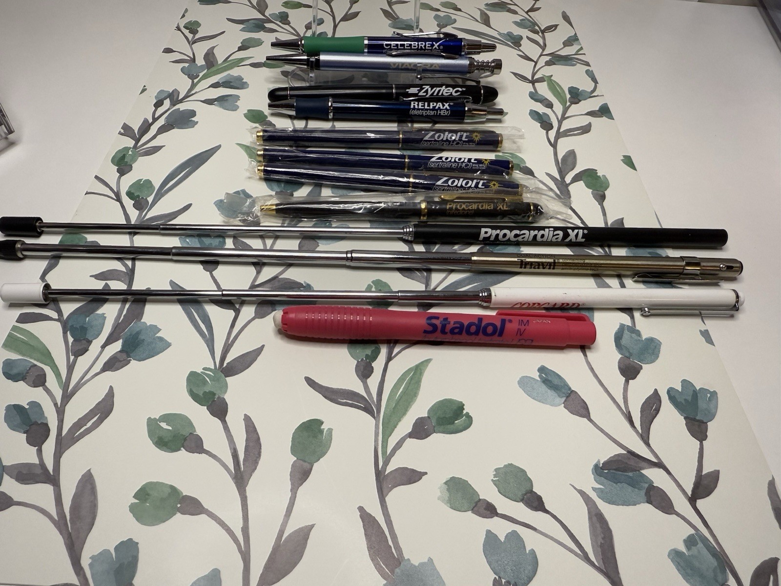 Lot of 12 Pharmaceutical Metal Pens Eraser Extendable Pointers Drug Rep Promo