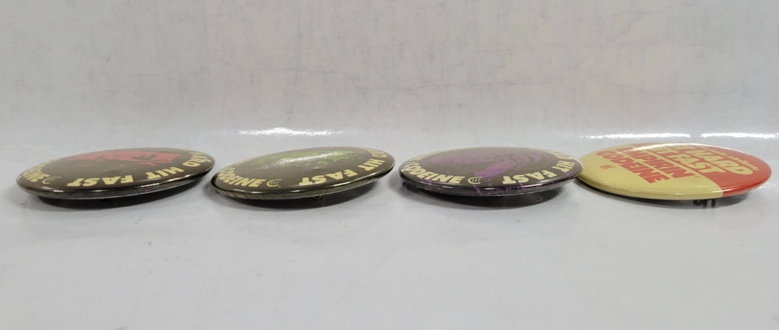 Vtg Lot of 4 Empirin Codeine “Hit Hard Hit Fast” Pharmaceutical Button/Pinback